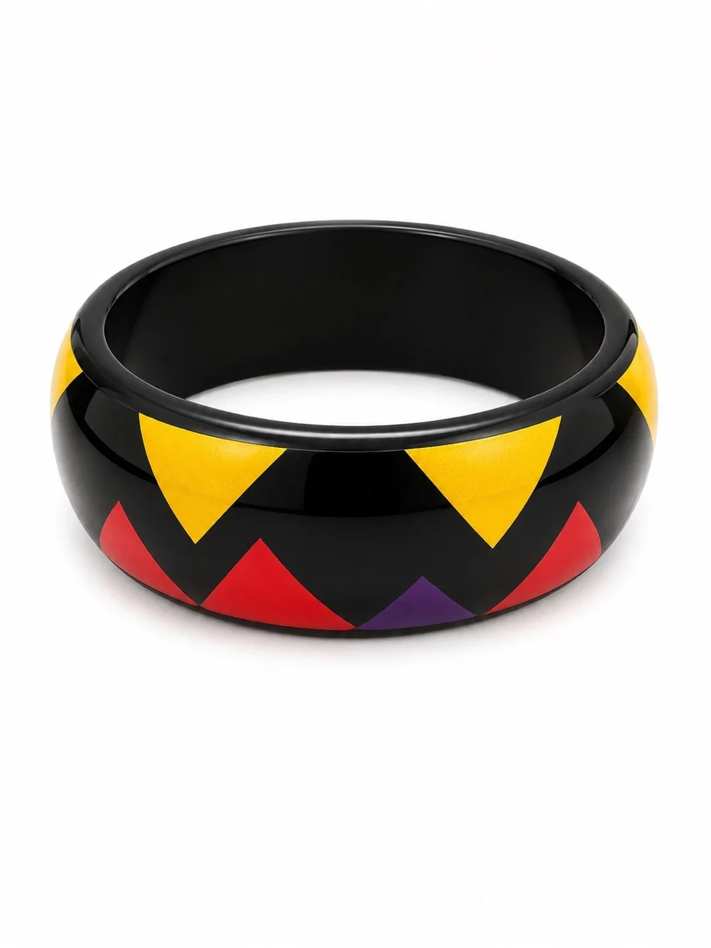 New Geometric Acrylic Bangle Bracelet Black Yellow‎ Colorblock Statement Cuff